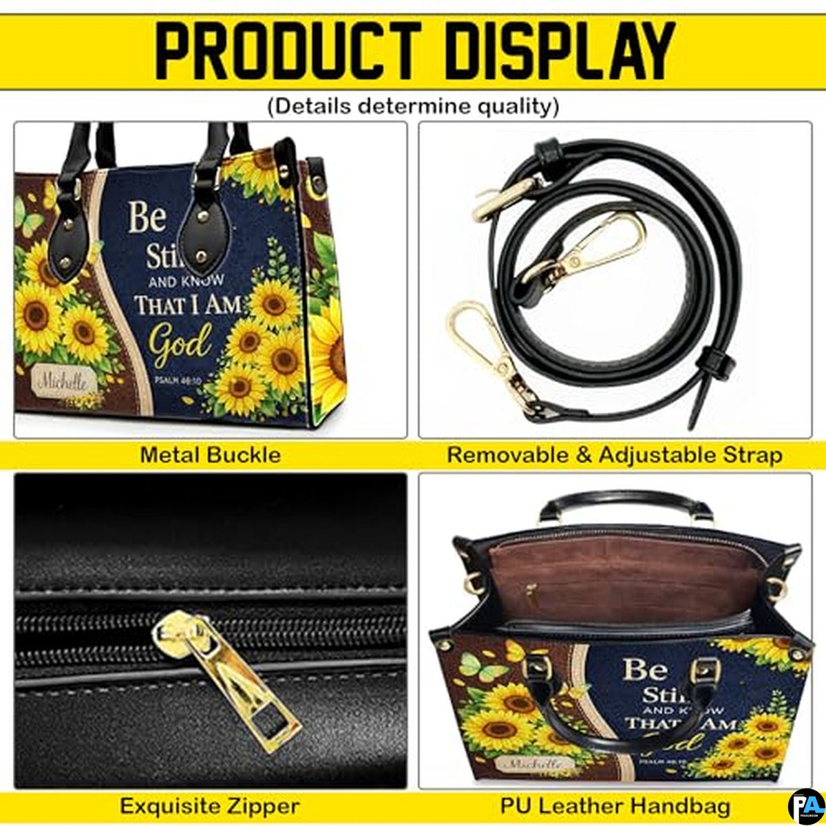 Personalized Sunflower 'Be Still' Religious Handbag