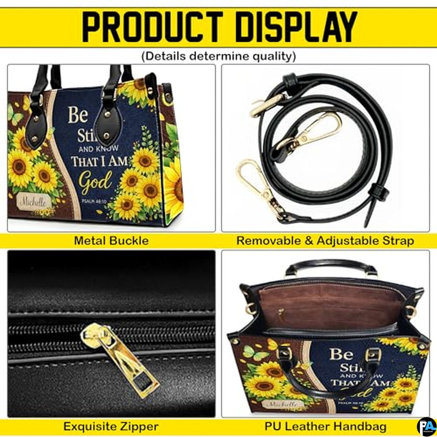 Personalized Sunflower 'Be Still' Religious Handbag