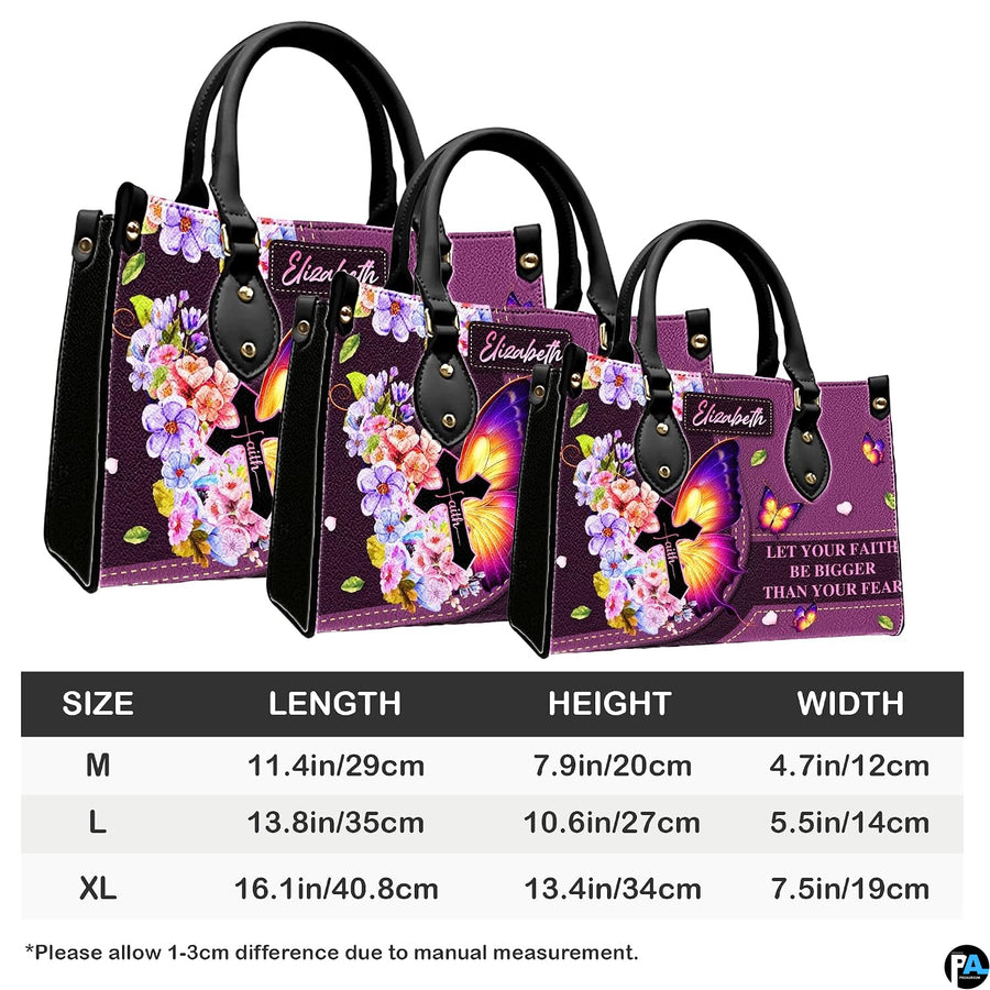 Proportion graphic illustrating medium, large, and extra-large scale options for the handbag