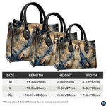 Handbag sizing diagram illustrating Medium, Large, and Extra Large dimensions