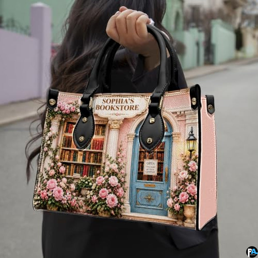 Personalized Book Lover Leather Handbag for Women, 3D Bookstore Library Tote Bag, Literary Gift for Readers, Bookworms