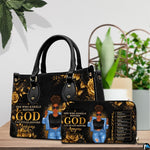 Close-up perspective detailing the African American Christian artwork afro puff styling and golden floral petals.
