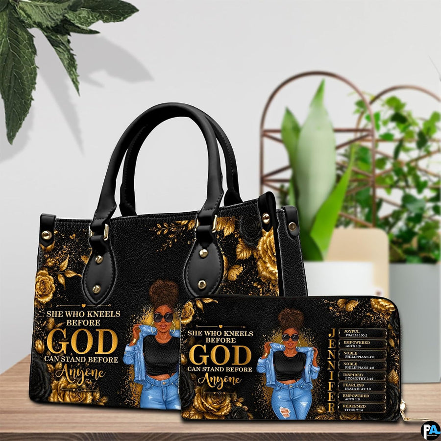 Close-up perspective detailing the African American Christian artwork afro puff styling and golden floral petals.