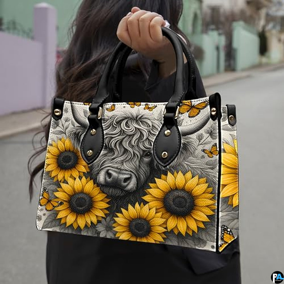 Highland Cow Leather Handbag Custom Cow Purse for Women Country Farm PU Leather Tote Gifts for Farmers Girls Mom Gift