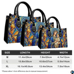 Size reference chart showing medium, large, and extra-large handbag dimensions