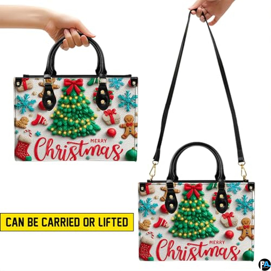 Personalized Christmas Tree Gingerbread Scene Handbag for Holiday Gift