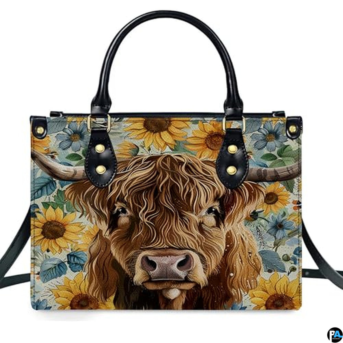 Highland Cow Leather Handbag Custom Cow Purse for Women Country Farm PU Leather Tote Gifts for Farmers Girls Mom Gift