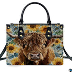 Highland Cow Leather Handbag Custom Cow Purse for Women Country Farm PU Leather Tote Gifts for Farmers Girls Mom Gift
