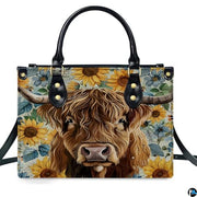 Highland Cow Leather Handbag Custom Cow Purse for Women Country Farm PU Leather Tote Gifts for Farmers Girls Mom Gift