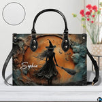 Personalized Halloween Leather Handbag – Custom Witch 3D Printing Effect Purses For Women – Spooky Gothic Shoulder Bag