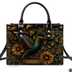 Personalized Animal Leather Handbag – Custom Name Flowers with 2D Print with 3D Effect – Gift for Gramma, Mom, Daughter