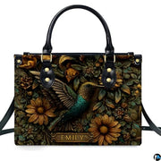 Personalized Animal Leather Handbag – Custom Name Flowers with 2D Print with 3D Effect – Gift for Gramma, Mom, Daughter
