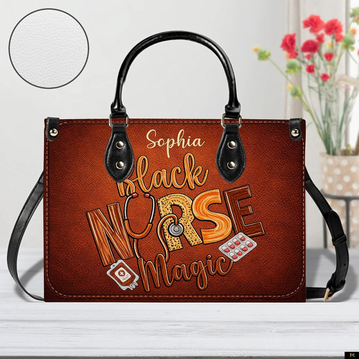 PREAUREUM "{split_values}" Personalized {collection_title} Leather Handbag