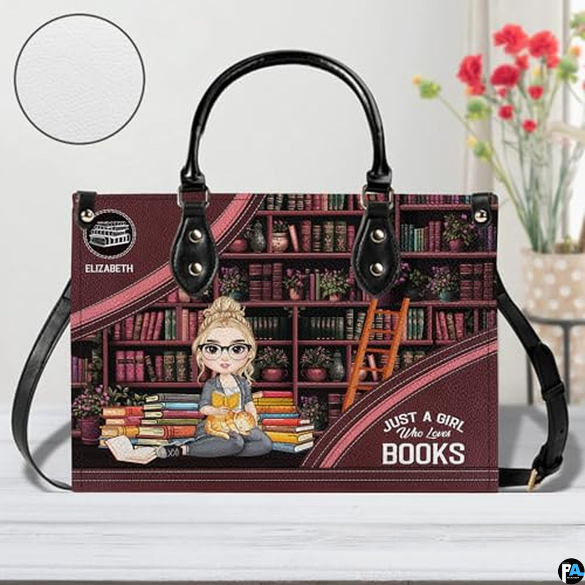 Personalized Book Lover Leather Bag, Just A Girl Who Loves Book Handbag With Name, Books Purse, Gifts For Readers, Writer
