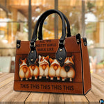 Perspective display of corgi motif accessory positioned on wooden tabletop near windows.