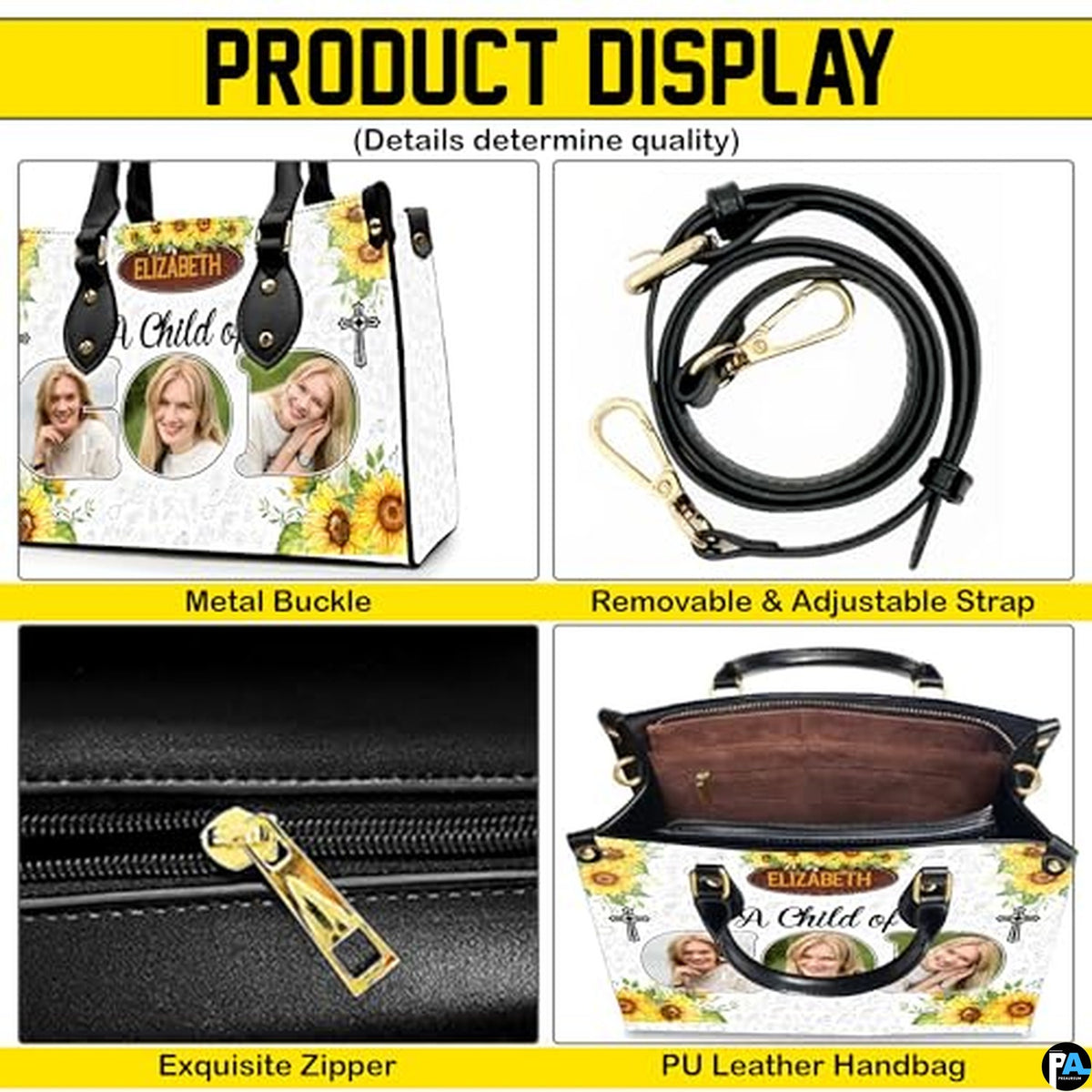 Personalized Sunflower Christian Woman Handbag for Christian Gift