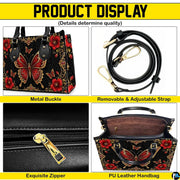 Four paneled composition illustrating decorative views of hardware accents, butterfly motifs, and interior view.