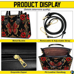 Four paneled composition illustrating decorative views of hardware accents, butterfly motifs, and interior view.