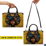 Black Girl Leather Handbag Custom Name Afrocentric Bag for - Design 03