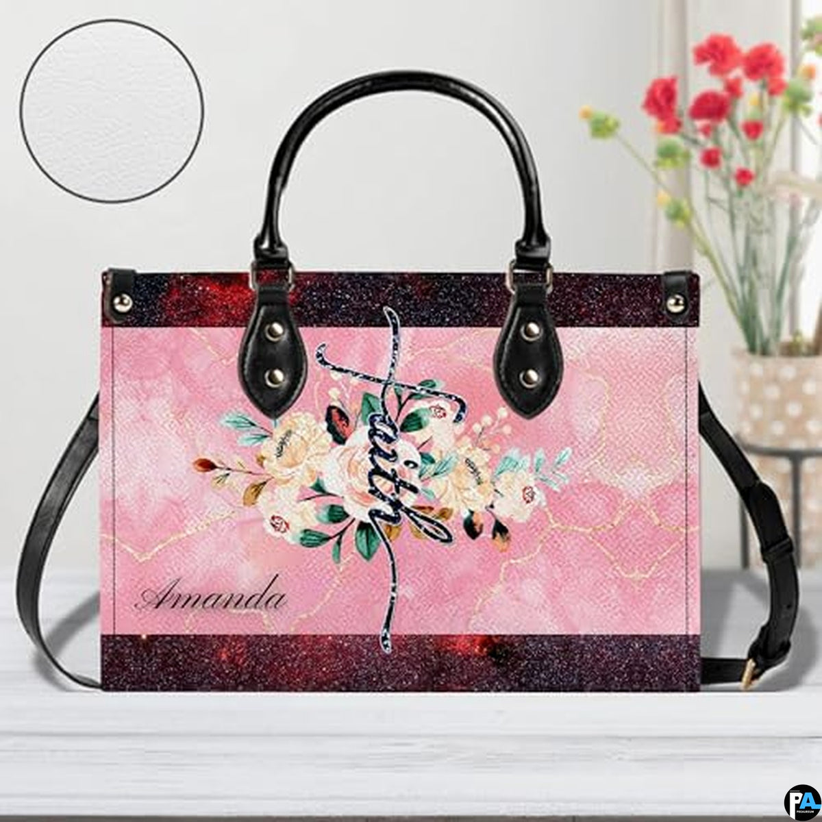 Personalized Flower Floral and inspirational text Handbag