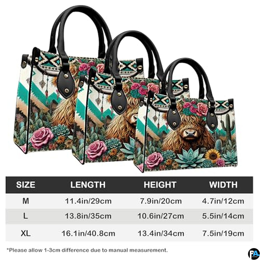 Highland Cow Leather Handbag Custom Cow Purse for Women Country Farm PU Leather Tote Gifts for Farmers Girls Mom Gift