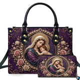 Royal Purple Madonna and Child Pearl Handbag and Matching Wallet Set