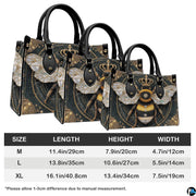 Top-down view displaying interior compartment and black carrying handles of the handbag.