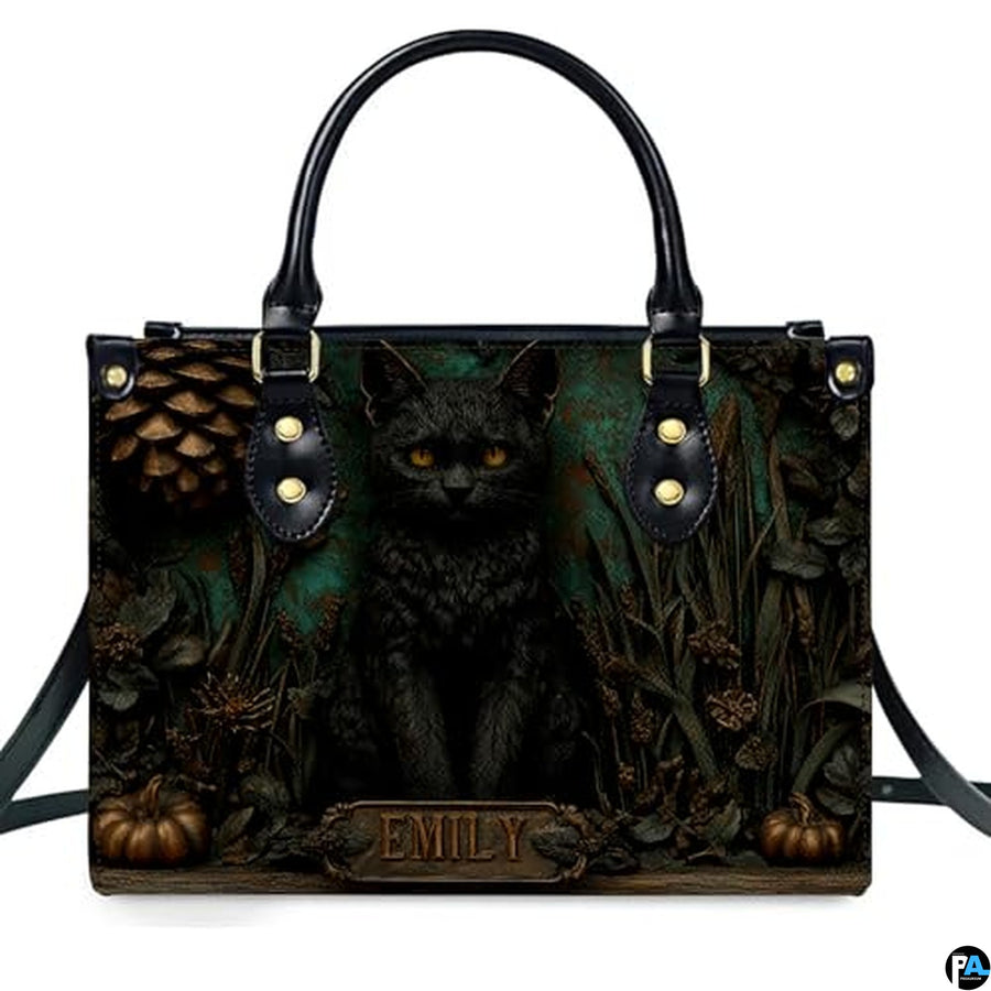 Personalized Animal Leather Handbag – Custom Name Flowers with 2D Print with 3D Effect – Gift for Gramma, Mom, Daughter