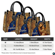 Handbag sizing diagram illustrating medium, large, and extra-large dimensions