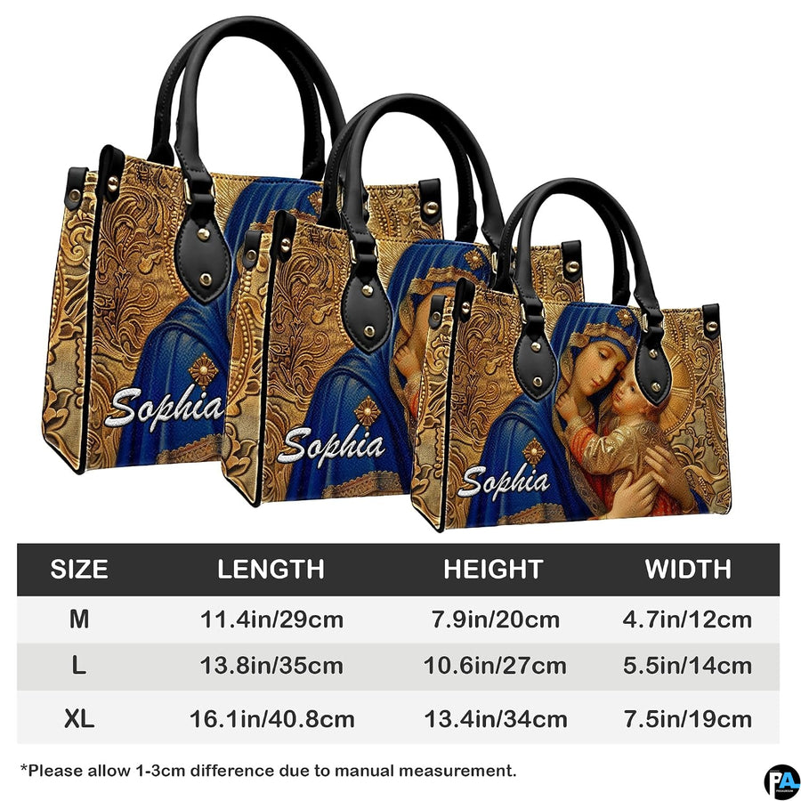 Handbag sizing diagram illustrating medium, large, and extra-large dimensions