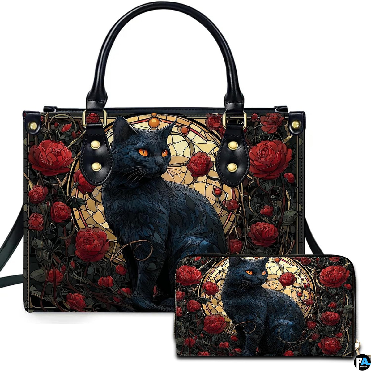Black Cat Leather Bag – Vintage Cat Art Handbag, Stylish Animal-Themed Purse, Unique Gift for Cat Lovers