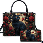 Black Cat Leather Bag – Vintage Cat Art Handbag, Stylish Animal-Themed Purse, Unique Gift for Cat Lovers