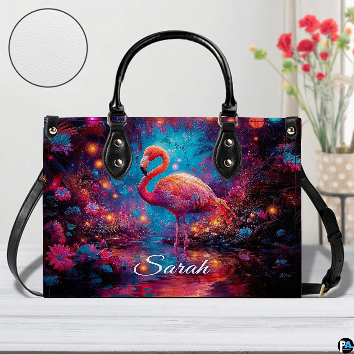 Interior view of the handbag displaying lining and spacious central compartment.