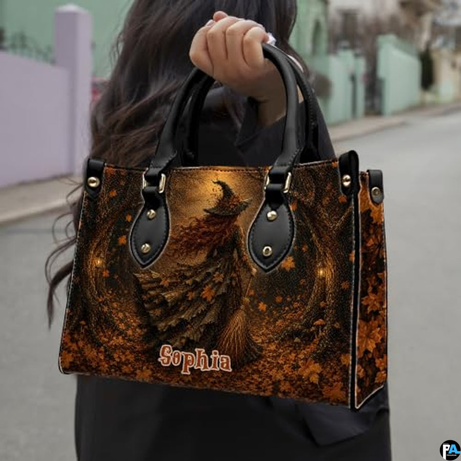 Personalized Witch Handbag with Purse, Custom Name Gothic Leather Bag Set for Women, Halloween Shoulder Bag, Witch Gift