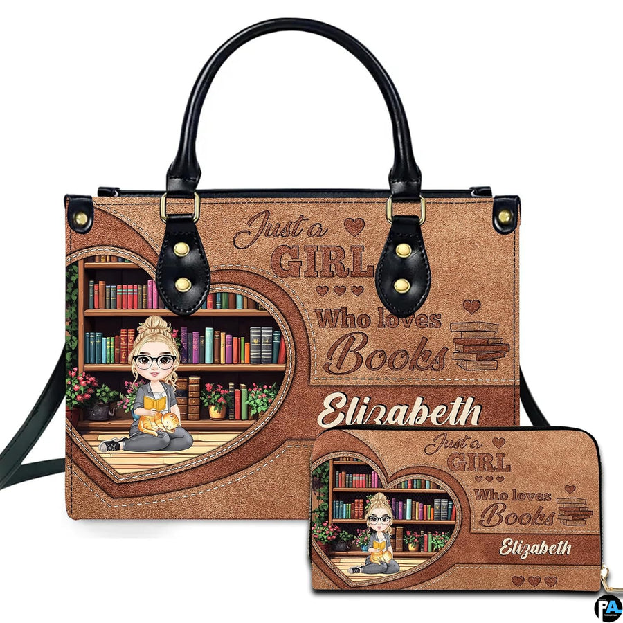 Personalized Book Lover Leather Bag, Just A Girl Who Loves Book Handbag With Name, Books Purse, Gifts For Readers, Writer