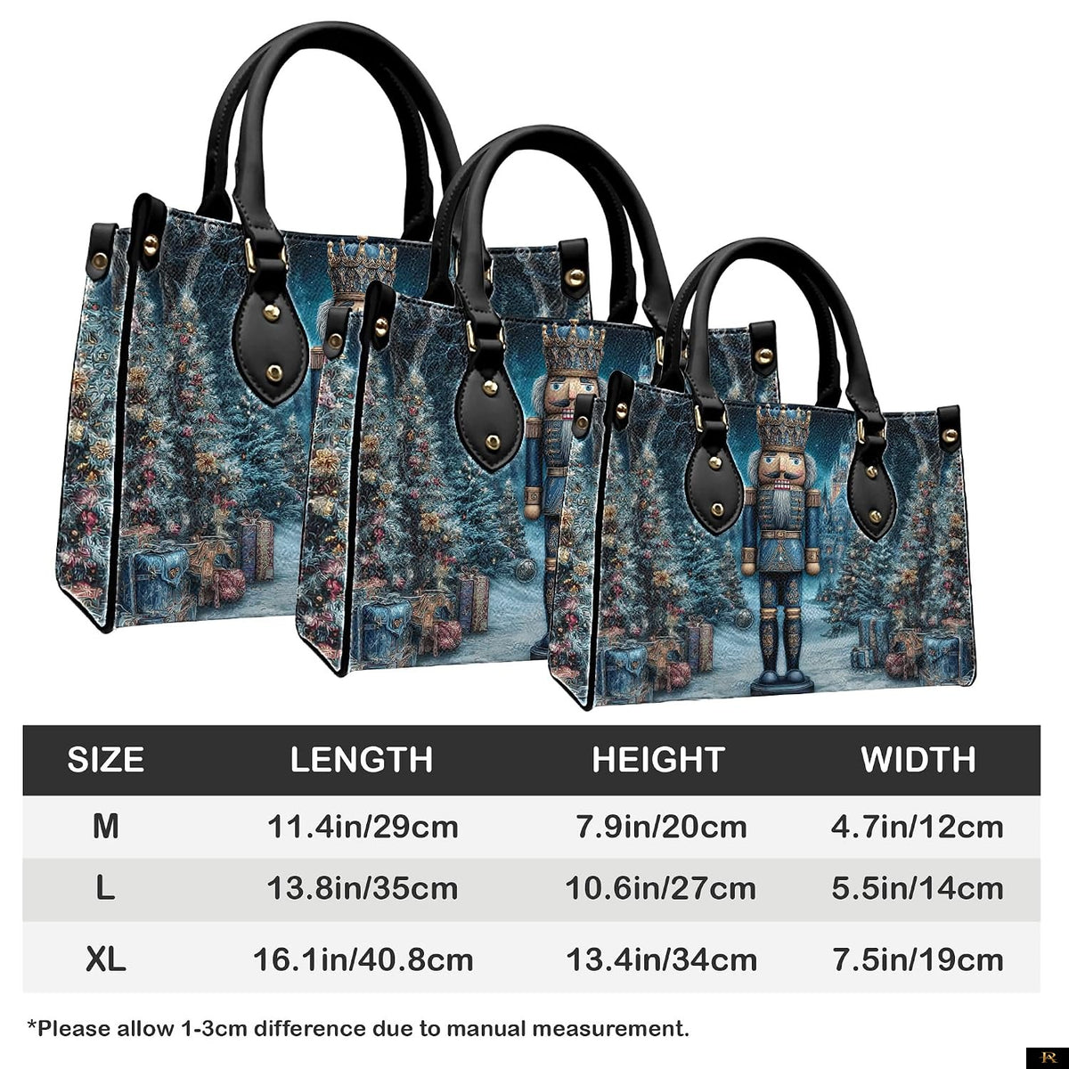PREAUREUM "Santa, Snowman & Nutcracker Prints Festive Purse" Personalized Christmas Leather Handbag