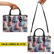 Two perspective view illustrating carrying options for the pastel holiday pine tree accessory