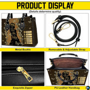 Four-panel product breakdown showing side profile, strap hardware, zipper pull, and interior compartment.