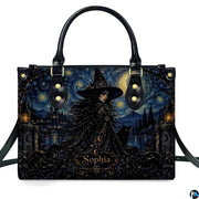 Gothic witch crystal ball raven handbag displayed alone on white background.