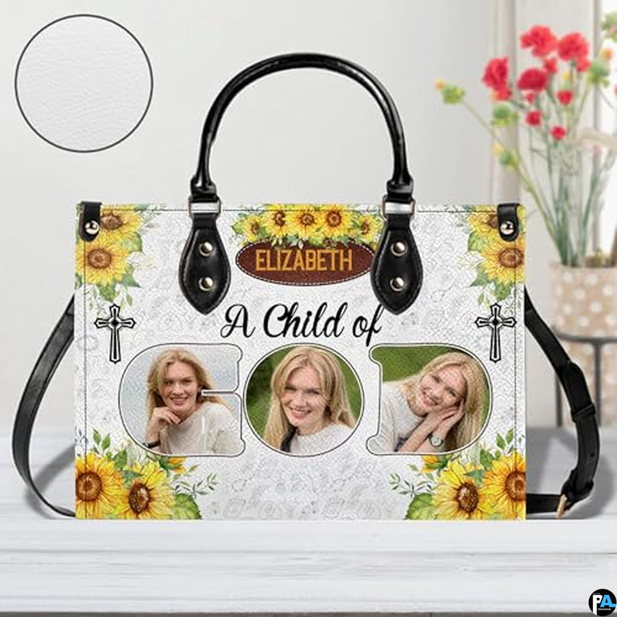 Personalized Woman religious, floral Leather Handbag