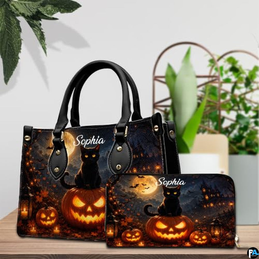 Black Cat Leather Bag – Vintage Cat Art Handbag, Stylish Animal-Themed Purse, Unique Gift for Cat Lovers