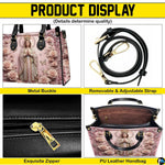 Back view of Madonna handbag featuring blush pink ornate floral patterning