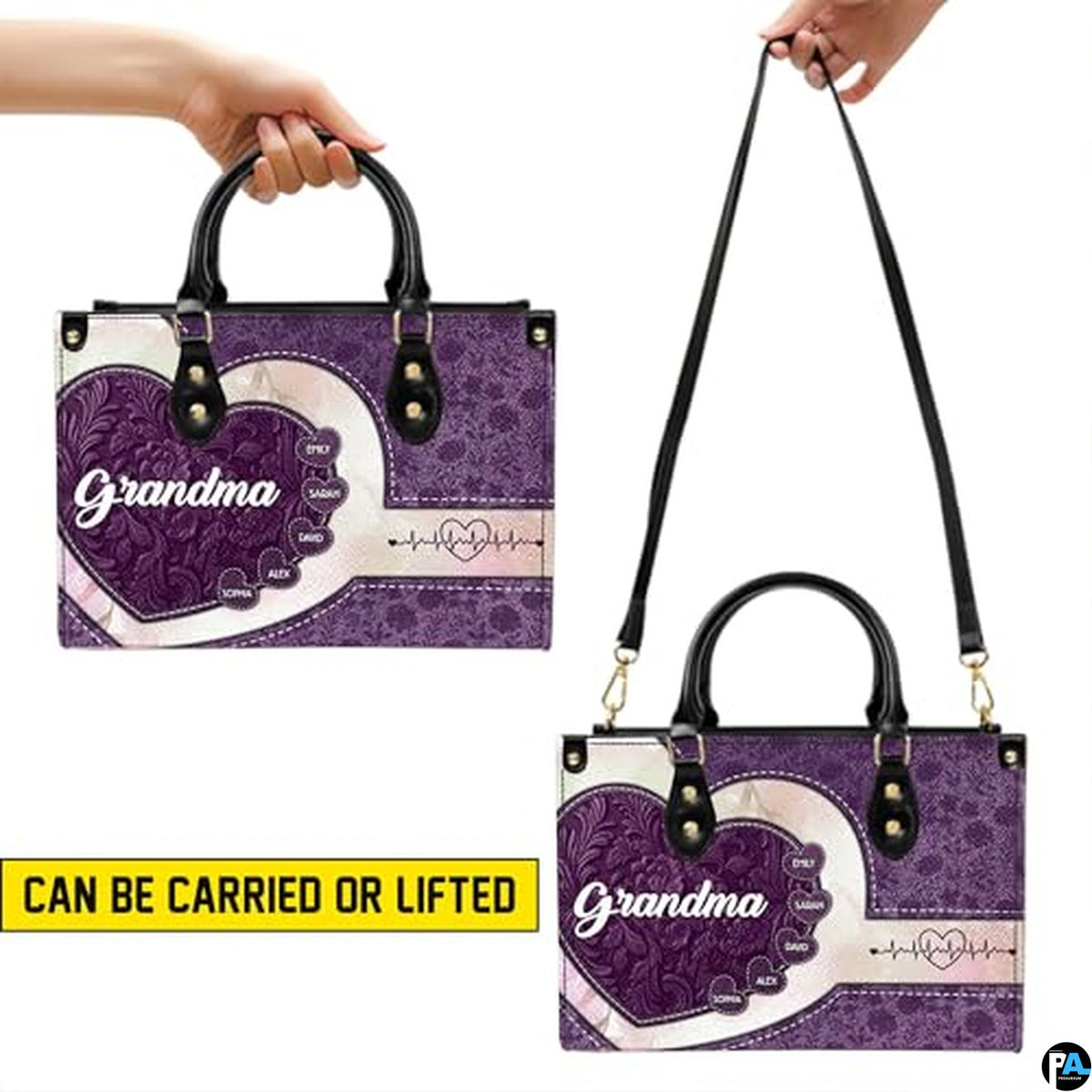 Mothers Day Gift Leather Bag- Personalized Grandmas Purse With Grandkids Names, Grandma Handbag Birthday Gifts For Mom Women