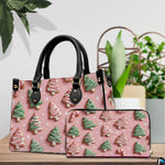 Paired accessory items featuring matching frosted Christmas tree cookie artwork on a tabletop
