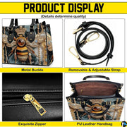 Top-down view displaying the interior compartment and black carrying handles of the handbag.