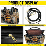 Top-down view displaying the interior compartment and black carrying handles of the handbag.