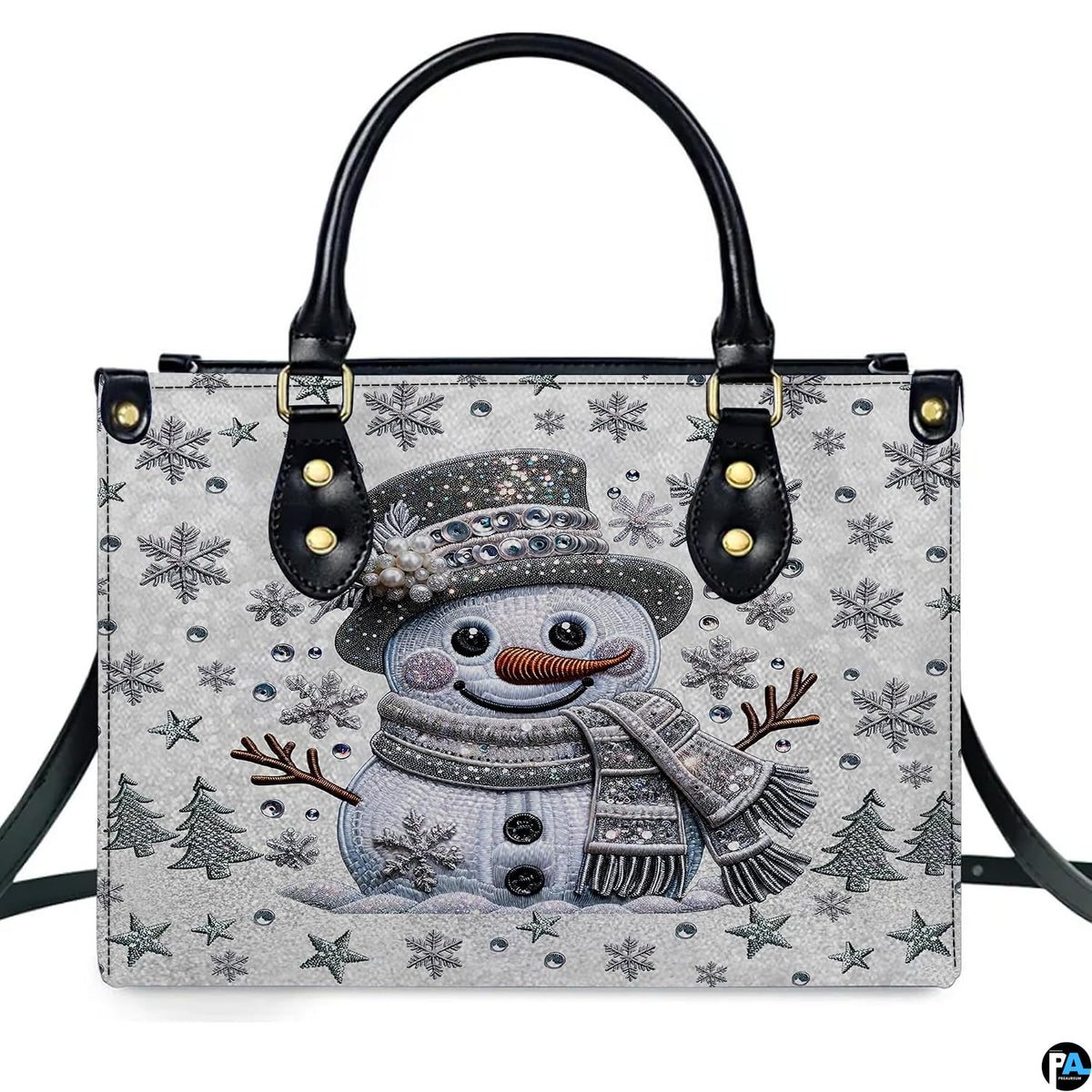 Side profile view showing seamless sparkling snow pattern wrapping and sleek dark edge finishing.