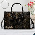 Personalized Halloween Gothic Leather Handbag Custom Raven Black Cat Purse Dark Fantasy Shoulder Bag Gift for Women