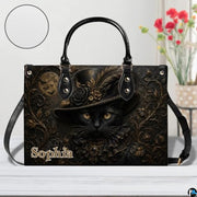 Personalized Halloween Gothic Leather Handbag Custom Raven Black Cat Purse Dark Fantasy Shoulder Bag Gift for Women