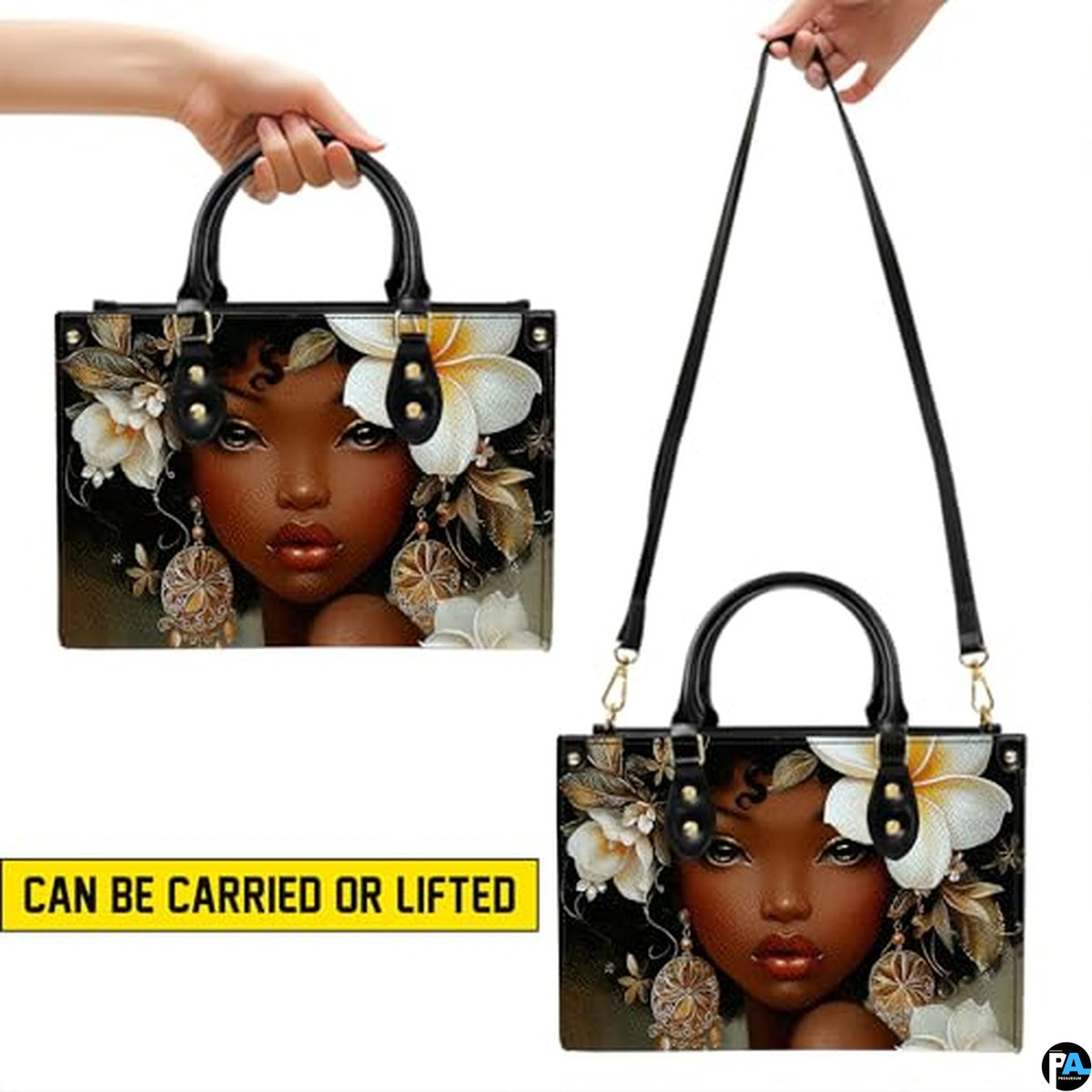 Personalized Black Women Leather Bag, Custom Name African Purses and Handbags Gifts for Mom Birthday Christmas Mothers Day